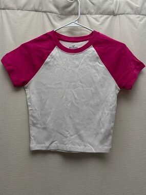 Hollister White Tee with Hot Pink Raglan Sleeves